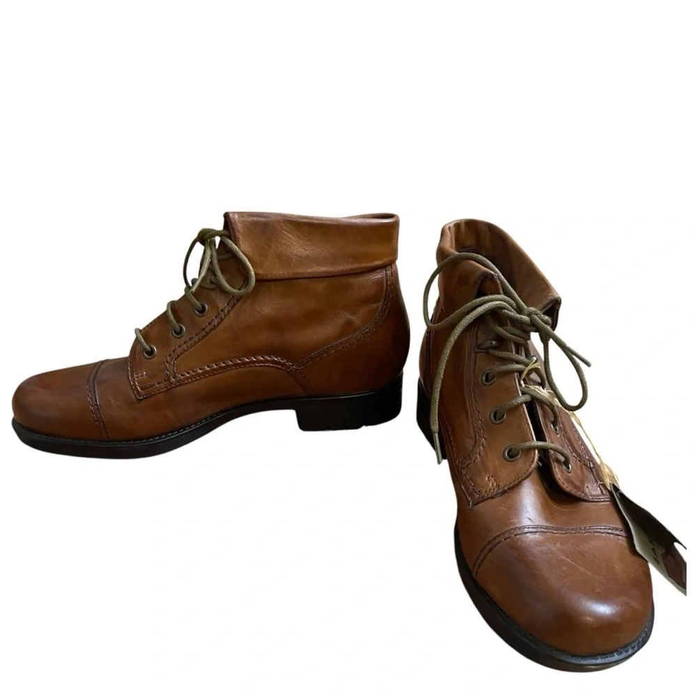 Earth Spirit Yasmin Brown Leather Ankle Boots Cap Toe Lace Up Comfort Booties 8 - Picture 4 of 11